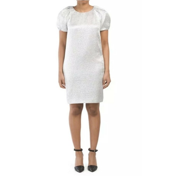 NWT $1,595 St John Silk Silver Cocktail Dress Sz 2 - Picture 1 of 8